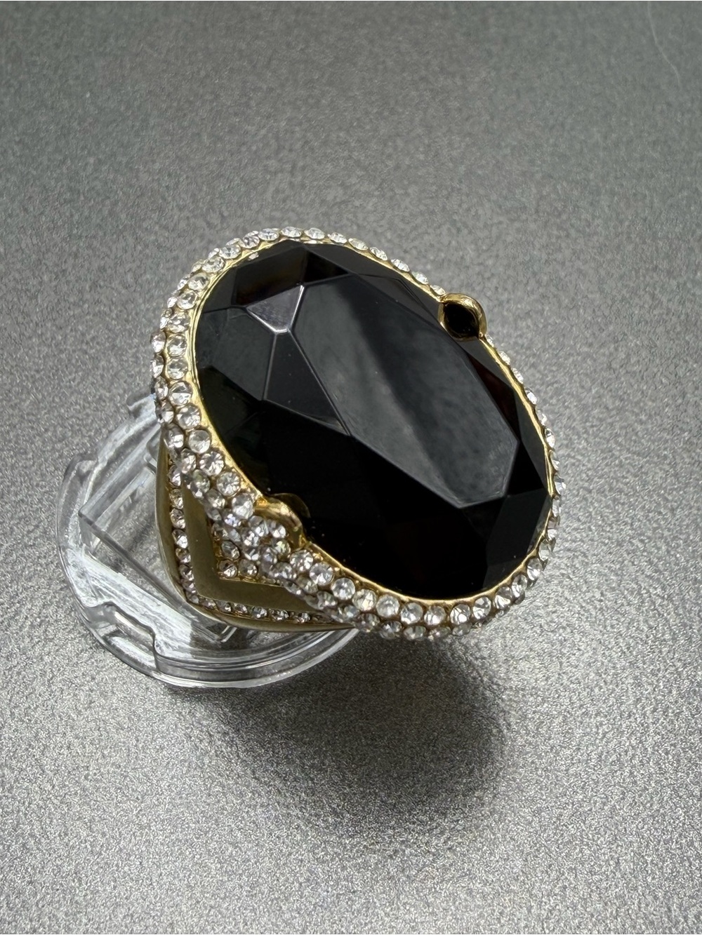 Walid Akkam Black Onyx Statement Ring with Clear Accents